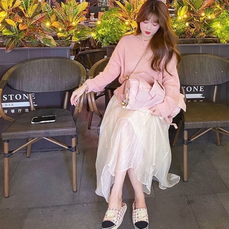 Chân váy lưới lưng cao thời trang thu đông