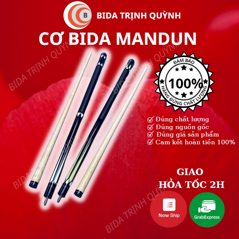 Cơ Bida gậy Bida BI-A MANDUN  màu Đen cao cấp 2 khúc