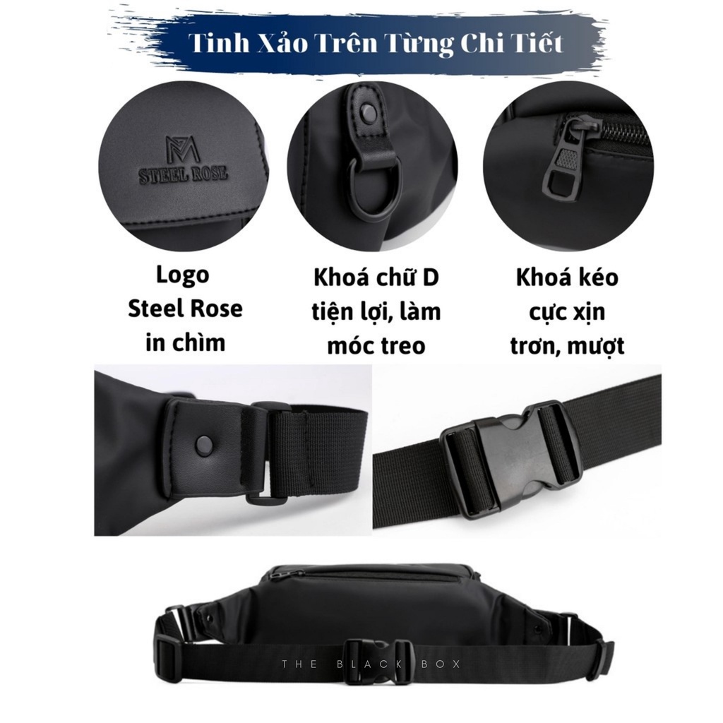 Túi Đeo Chéo Nam STEEL ROSE M166 Chống Nước Cao Cấp Đeo Ngực Đeo Hông, Bao Tử Thời Trang 2022 - The Black Box