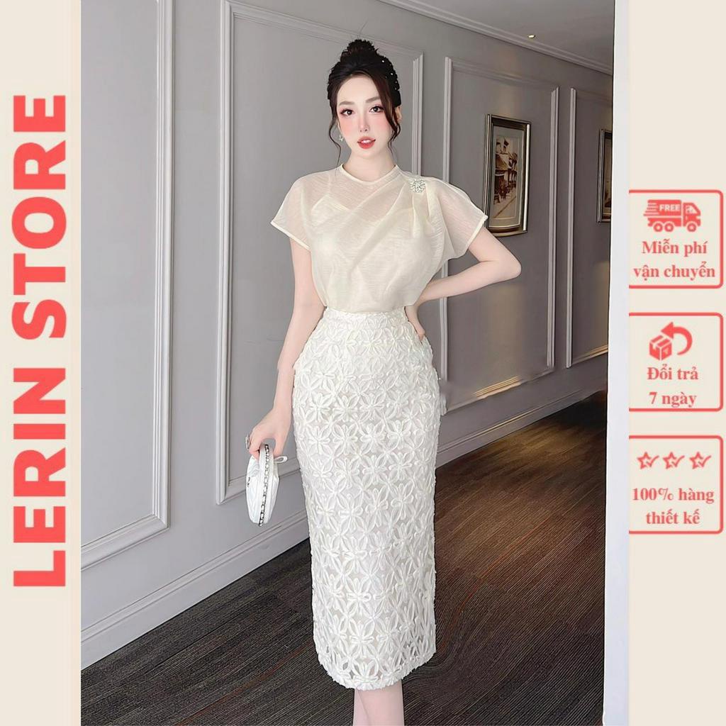 Set Chân Váy + Áo Thiết Kế Cách Điệu Váy Đẹp Dáng Dài Ren Tơ Hoa Nổi Tiểu Thư_LERIN B55