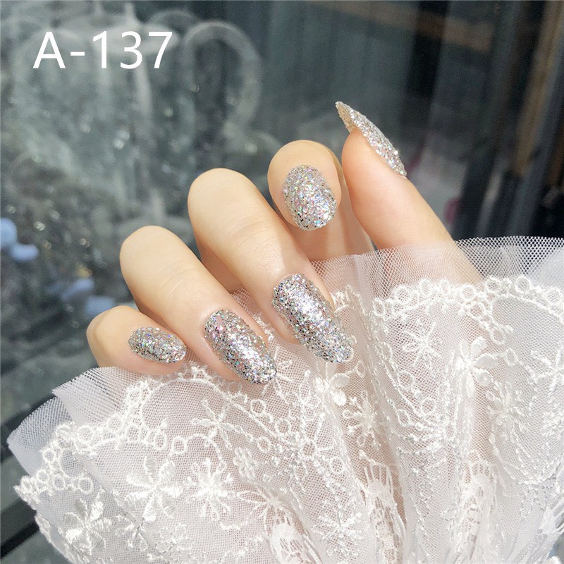 Set 24 móng tay giả khuôn bầu tròn trang trí nữ tính phong cách Nhật Bản