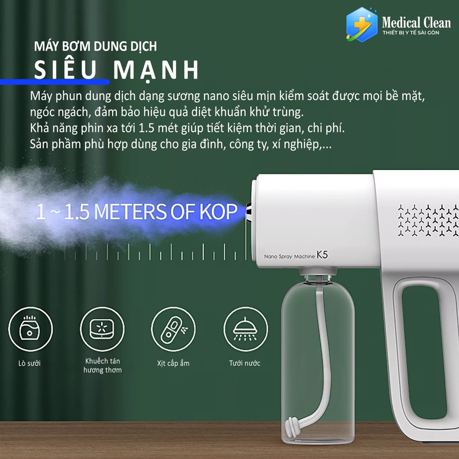 Súng Phun Khử Khuẩn K5 - Súng Phun Nano Khử Trùng Cầm Tay
