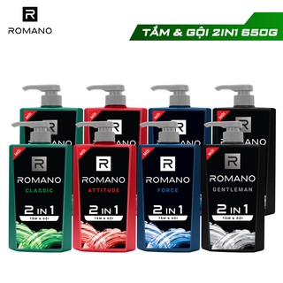 Combo 2 Tắm gội 2 trong 1 Romano 650g/chai