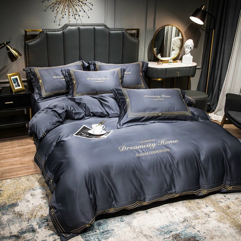 Bộ chăn ga gối lụa Dream City Home sang trọng,Ga Giường chất liệu phi lụa không nhăn mềm mịn thoáng mát mẫu mới 2022