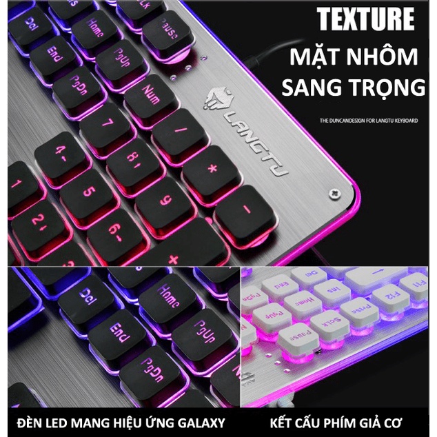 Bàn phím LANGTU L1 chuyên game mặt nhôm cao cấp full size 104 phím có đèn led viền 7 màu - VL