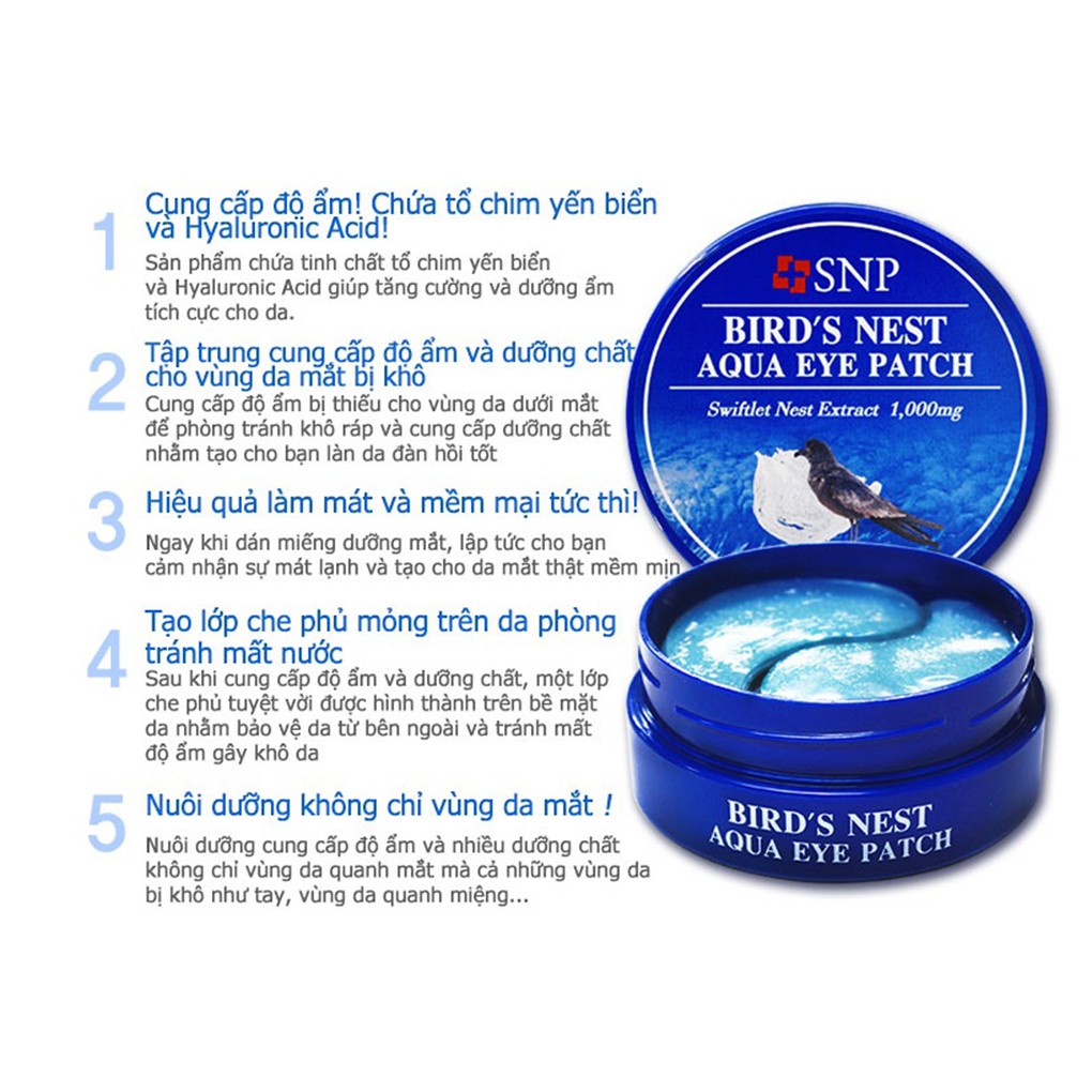 Mặt nạ chống lão hóa, giảm thâm quầng và bọng mắt tinh chất tổ yến SNP Bird's Nest Hàn Quốc 60 miếng <3200280> | BigBuy360 - bigbuy360.vn