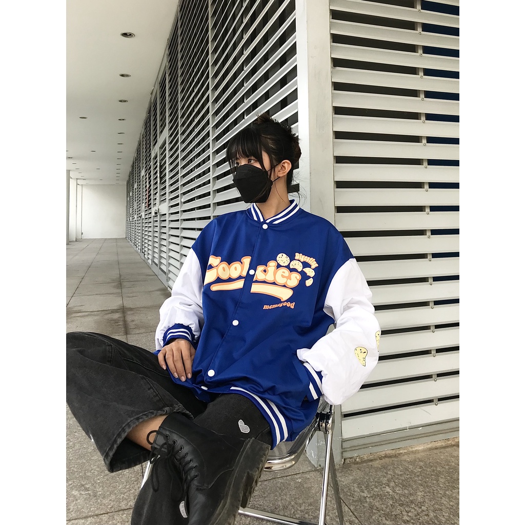 Bomber Kaki Cookies Nam Nữ, Áo Khoác Bóng Chày Unisex Form Rộng Chất Đẹp