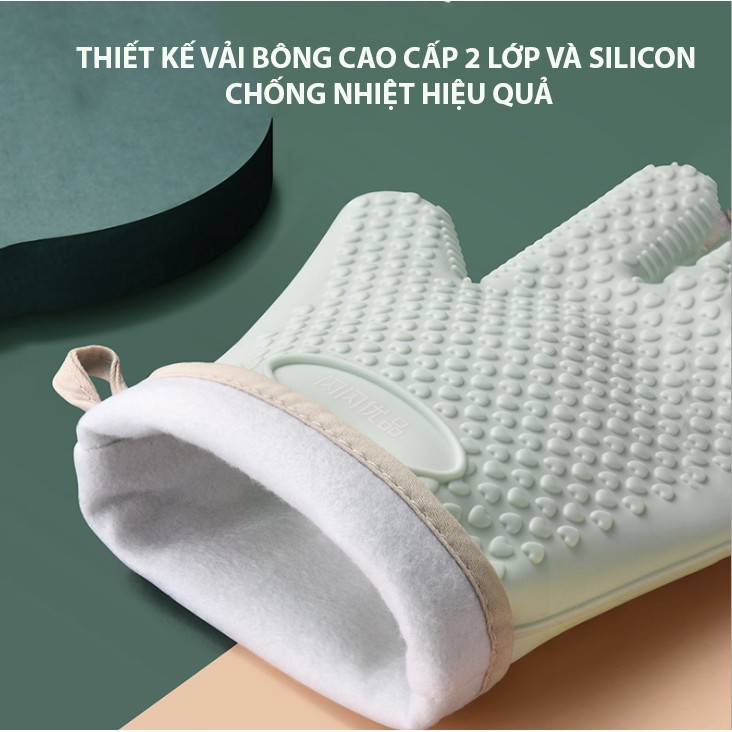 Găng tay silicon ☘ 𝑭𝑹𝑬𝑬 𝑺𝑯𝑰𝑷 ☘ Găng tay nấu ăn silicon chịu nhiệt tốt, chống trơn trượt màu xanh mint xinh xắn