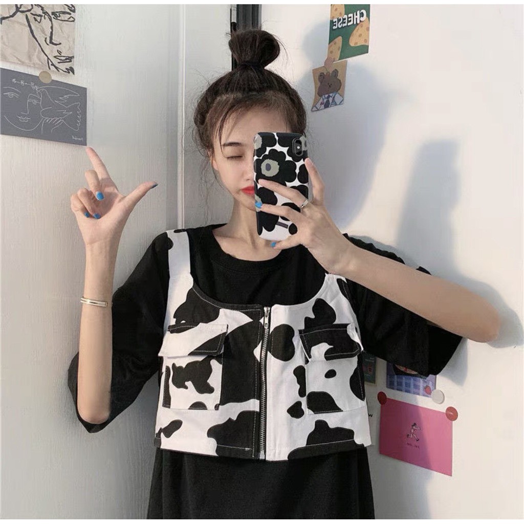 Áo GILE Croptop 3 Lỗ Bò Sữa Kéo Khóa Unisex Siêu Chất Ulzzang