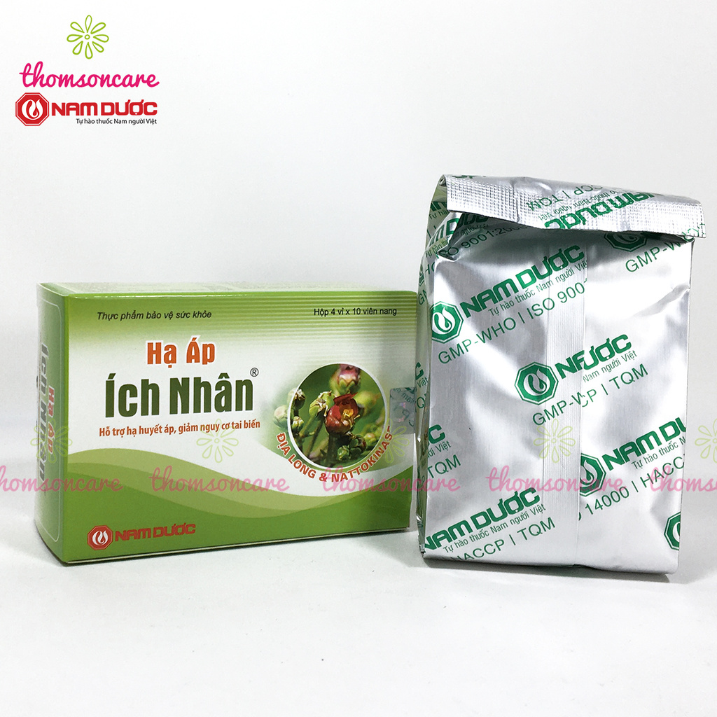 Hạ áp ích nhân - hỗ trợ giảm huyết áp, ngừa tai biến từ địa long, Nattokinase và thảo dược hộp 40 viên