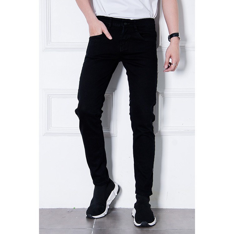 Quần jeans nam đen trơn ống ôm dày dặn co giãn vải tốt bền đẹp quần jean nam đen đẹp