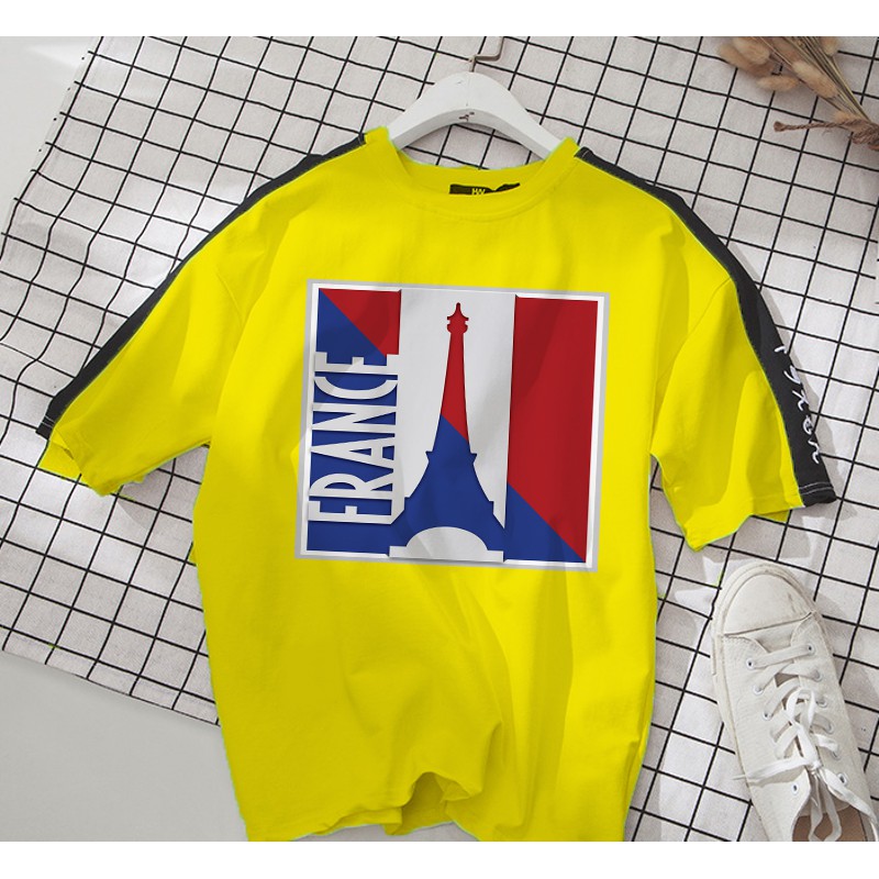 Áo thun Cotton Unisex - Paris - Cờ pháp và tháp eiffel