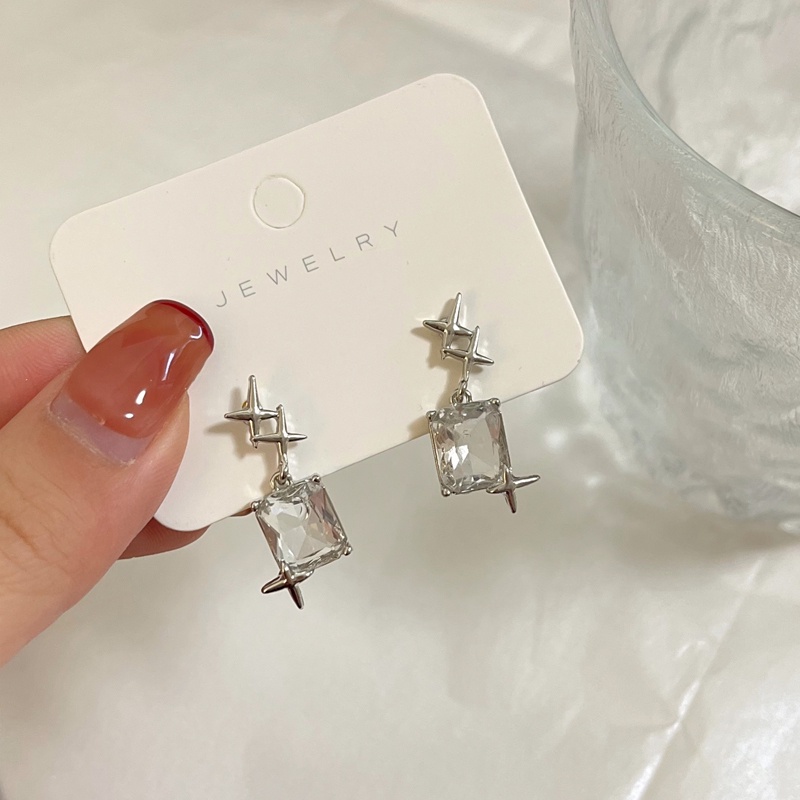 Khuyên Tai Hình Vuông Đính Đá Phong Cách hip hop Thời Trang Hàn Quốc Chất Lượng Cao