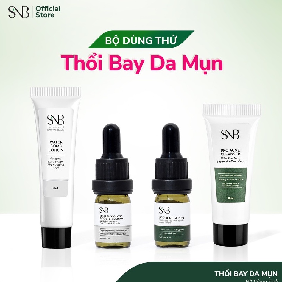 Bộ 4 Sản Phẩm Mini Size Thổi Bay Da Mụn, Phục Hồi Da, Giúp Da Khoẻ Mạnh, Mịn Màng SNB.20