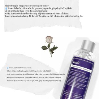 Nước Hoa Hồng Không Mùi Klairs Supple Preparation Unscented