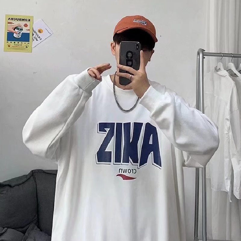 【M-5XL】Áo sweater tay dài dáng rộng cổ tròn in chữ cá tính thời trang mùa đông Nhật Bản giản dị thoải mái cho nam