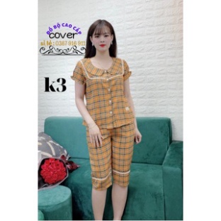 đồ bộ nữ mặc nhà cover bộ lửng kẻ lụa hàn mềm mịn mát mặt hè có video chất lương