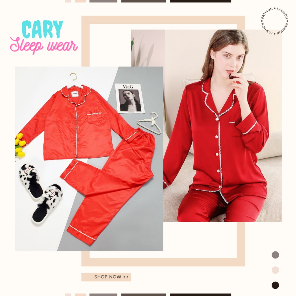 Bộ ngủ pijama nữ dáng dài tay chất lụa phi mặc thu đông siêu xinh CARY | BigBuy360 - bigbuy360.vn