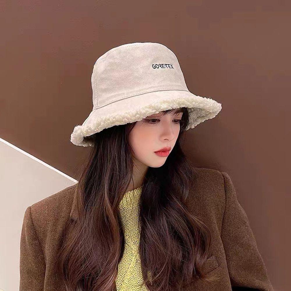 Mũ Bucket Hai Mặt In Chữ Phong Cách Retro Thời Trang Mùa Đông Hàn Quốc