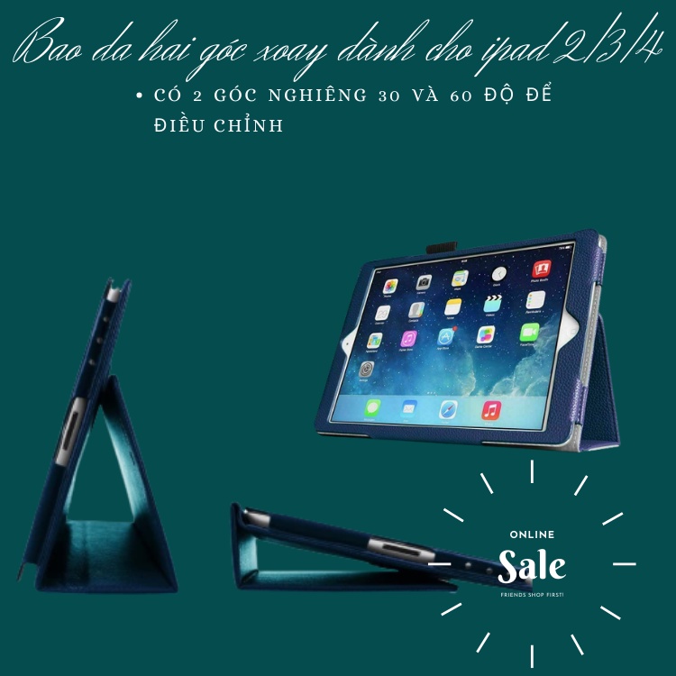 Bao da thiết kế sang trọng hai góc xoay dành cho ipad 2/3/4