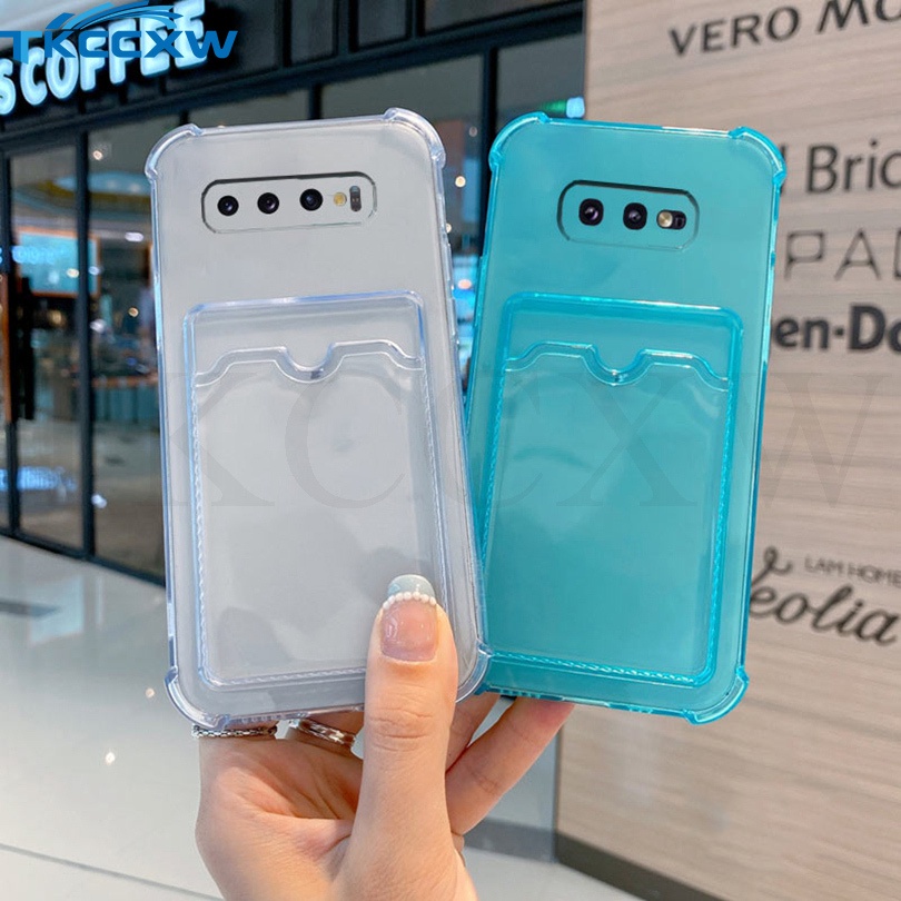 Ốp Điện Thoại Dẻo Trong Suốt Có Túi Khí Chống Sốc Kèm Ngăn Đựng Thẻ Cho Samsung S10e S10 Plus Note 20 Ultra 10+ 10P