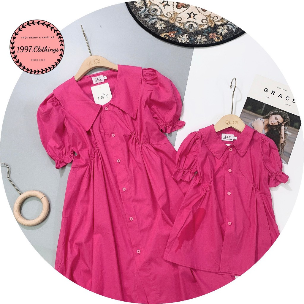 Set váy đôi cho mẹ và bé gái màu hồng Pink Váy suông form rộng Mẫu mới 2021
