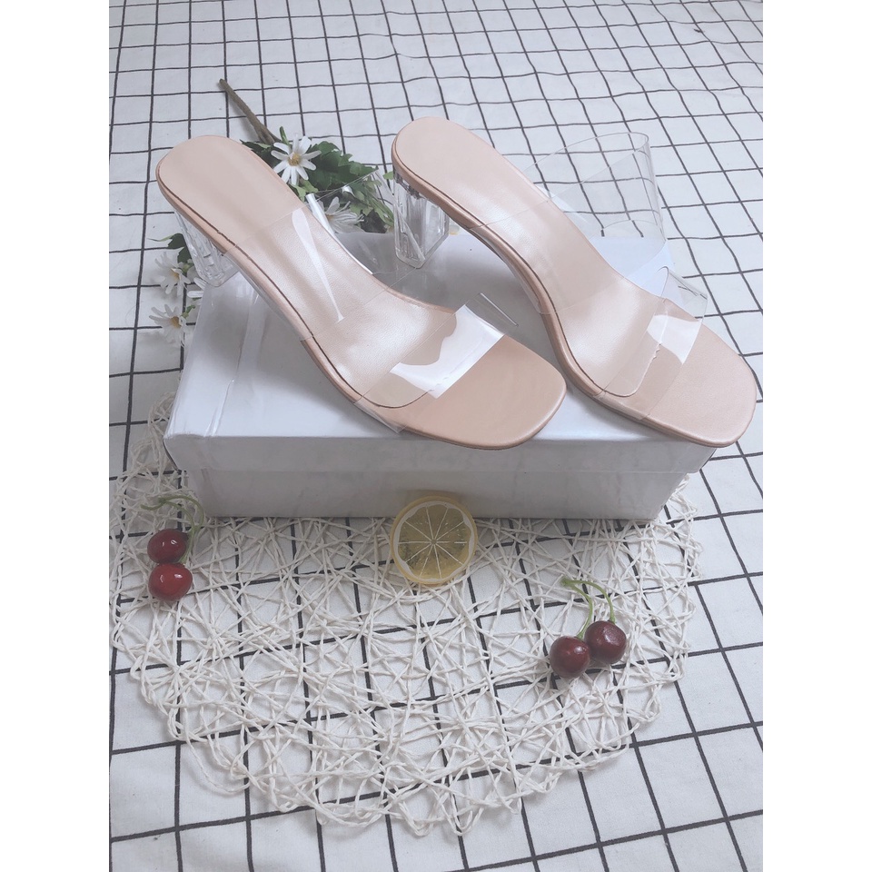 Dép cao gót nữ WOMEN STORY dép quai trong đế vuông sandal  quai ngang nhựa MiCa cao cấp mùa hè đế 7cm