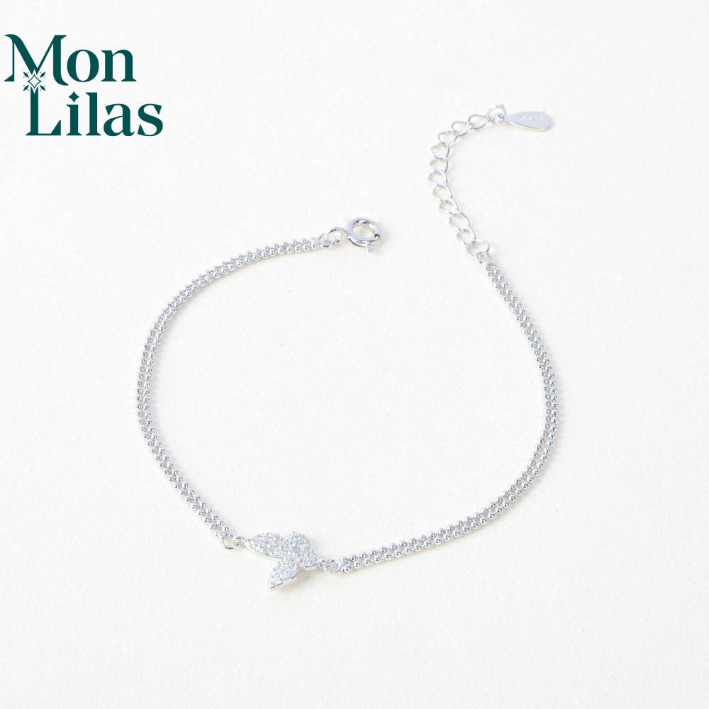 Lắc Tay Bạc Ý Mon Lilas Chuỗi Hạt Mặt Hồ Điệp Nạm Đá Cá Tính V0920011