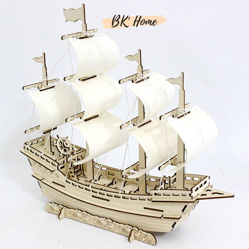 Đồ chơi lắp ráp 3D gỗ Birkeetoys mô hình Thuyền Thương Gia Merchant Ship laser