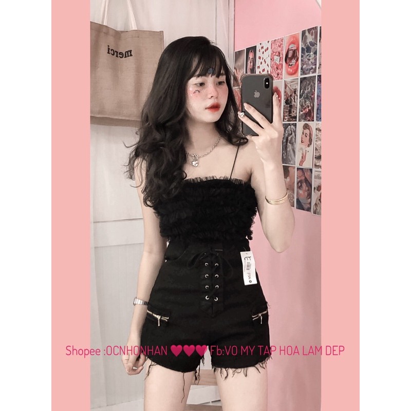 set áo hai dây nhún lưới phối quần short kaki | BigBuy360 - bigbuy360.vn