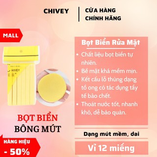 Bông mút bọt biển rửa mặt CHIVEY mềm mịn, LẺ 1 gói 12 miếng