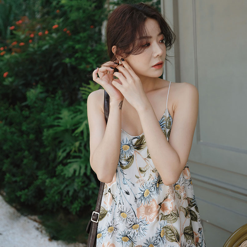 Đầm không tay Họa Tiết Hoa Retro Thời Trang Quyến Rũ