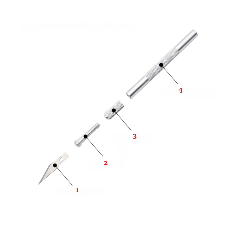 KDC - Dao trổ khắc giấy và gỗ mỏng với cán kim loại và hộp 05 lưỡi sơ cua đi kèm