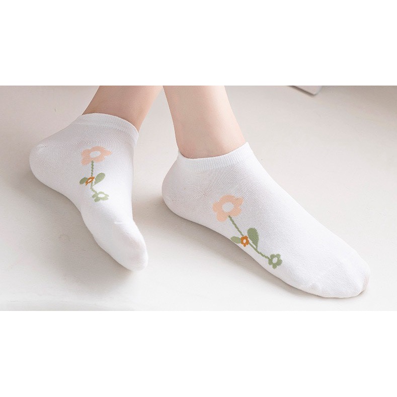 Vớ nữ cổ thấp, tất nữ họa tiết hoa nhí đáng yêu phong cách Hàn Quốc chất liệu cotton co dãn