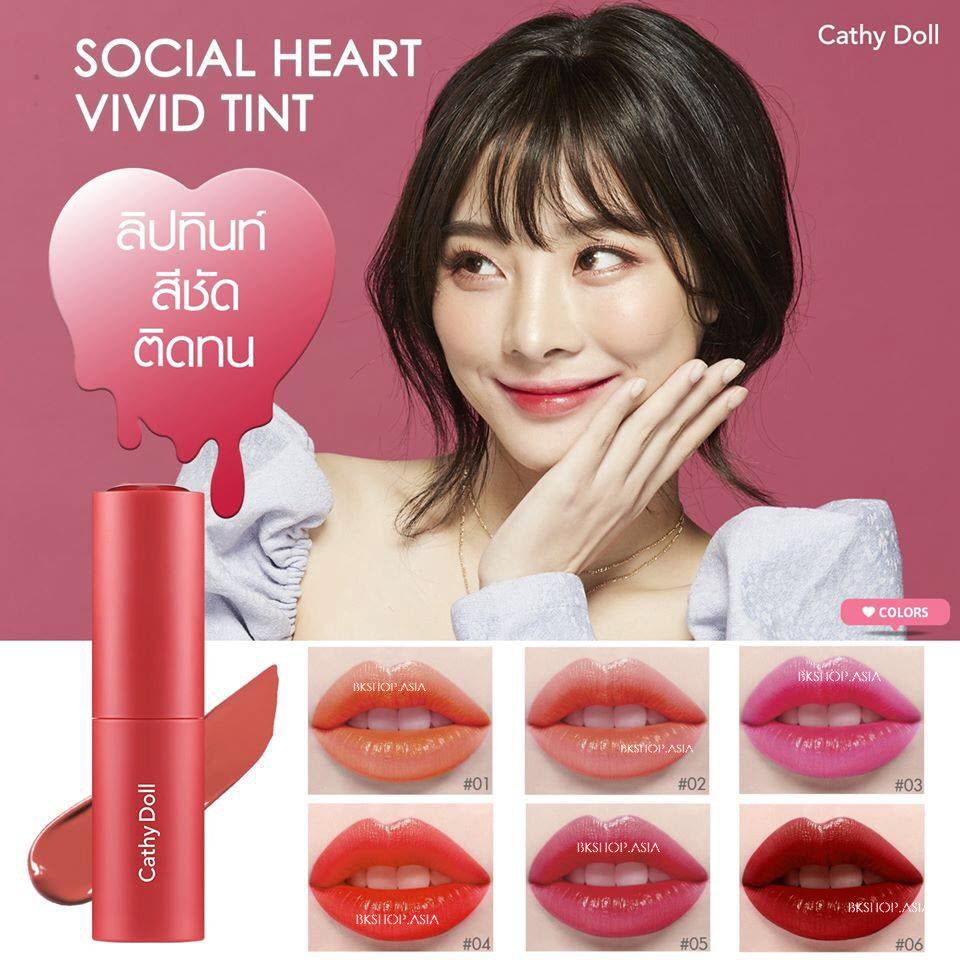 (Auth Thái) Son Tint Mềm Môi Cathy Doll Social Heart Vivid Tint