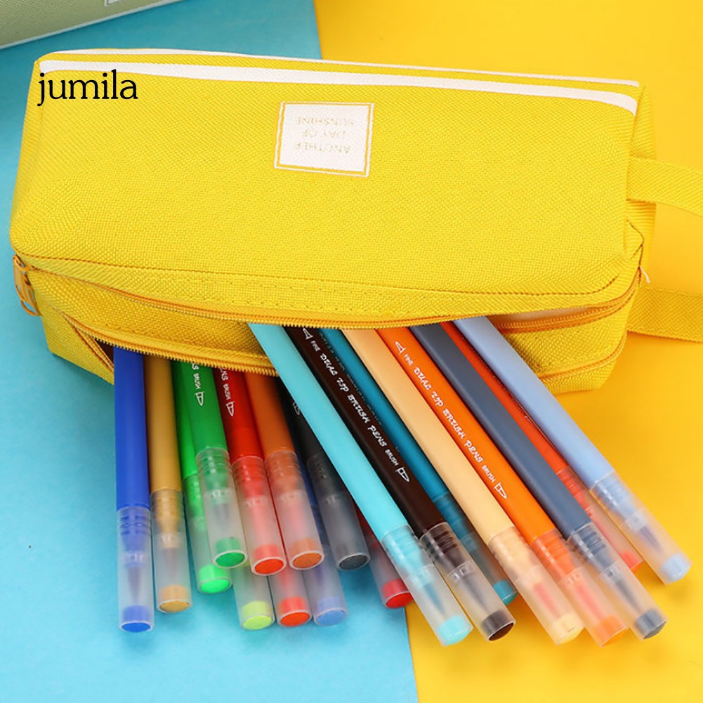 Túi vải canvas đựng bút phối dây kéo 2 ngăn thiết kế tiện lợi