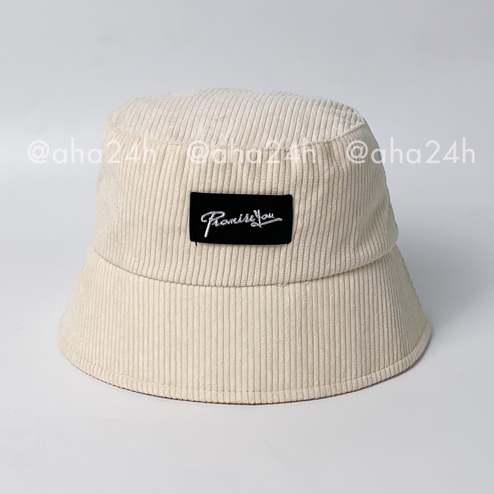 Mũ bucket Nhung Tăm thêu chữ Promissyou, STAY REAL, Thám Tử vành nón tai bèo tròn nam nữ thời trang