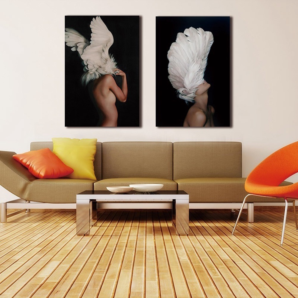 Tranh canvas nghệ thuật hình phụ nữ và đôi cánh treo tường trang trí K16