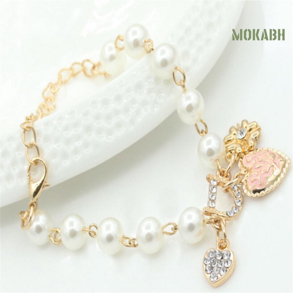 Vòng Tay Chuỗi Hạt Ngọc Trai Đính Mặt Hình Trái Tim Thời Trang Cho Nữ