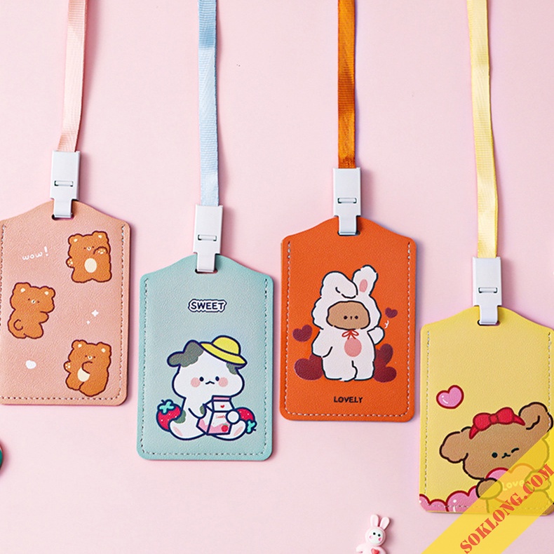 Dây đeo thẻ cute hoạt hình K61 bao da đựng thẻ tên SOKLONG, thẻ xe bus dễ thương siêu bền