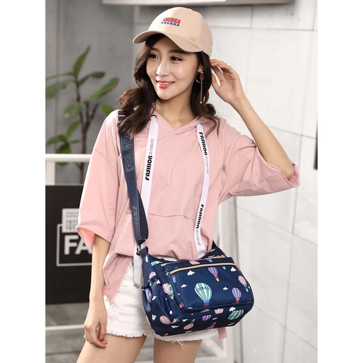Túi xách, túi đeo chéo vải dù chống nước họa tiết phong cách Hàn Quốc siêu bền đẹp size 24 cm TUI-05