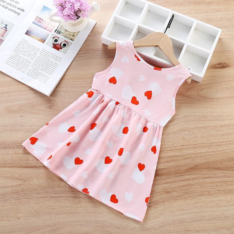 SANITKUN Đầm công chúa sát nách in họa tiết hoạt hình dễ thương thoáng khí thời trang mùa hè dành cho bé gái