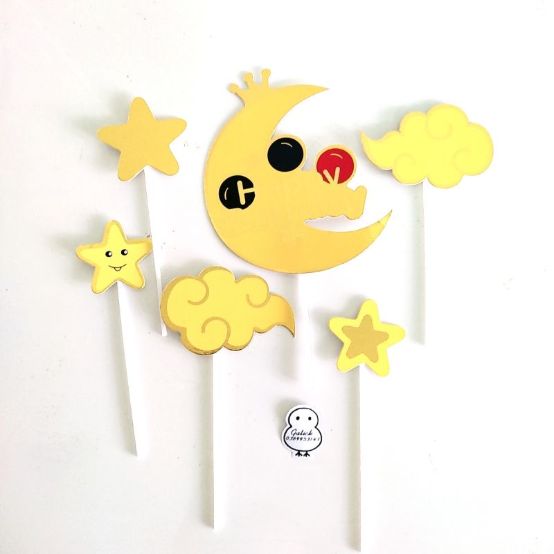 Set cắm trăng sao trang trí bánh kem, topper cắm bánh