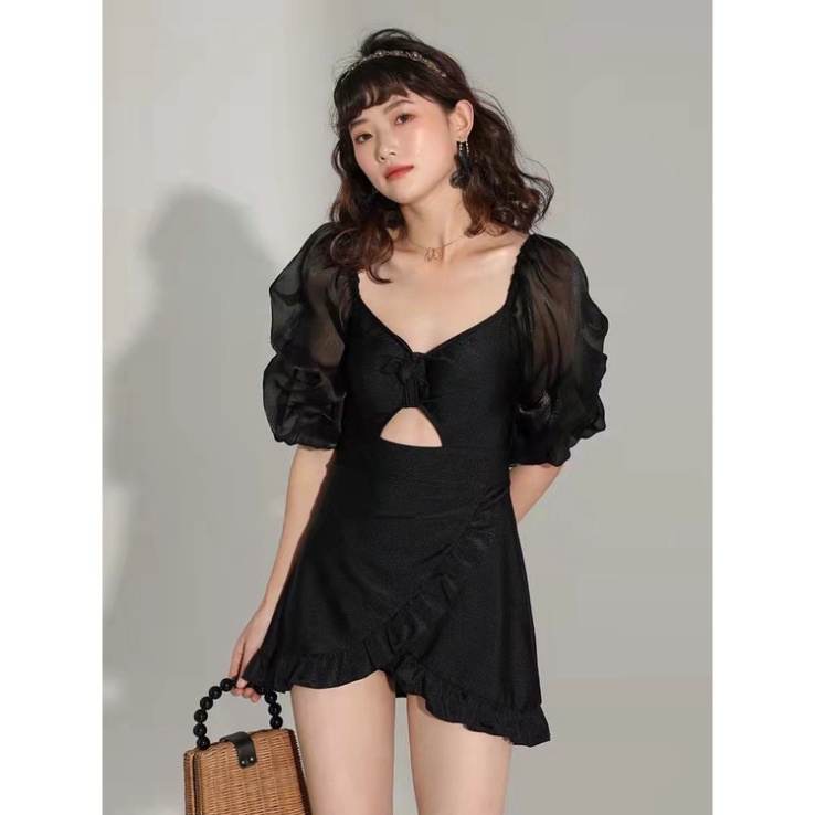 Bikini Đi Biển Nữ Liền Thân LUHAZO Quảng Châu Có tay kín đáo kiểu Hàn Quốc Sang Chảnh Bánh bèo