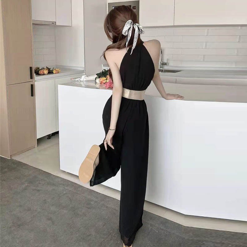 Jumpsuit Ống Rộng Cổ Yếm Thanh Lịch Cho Nữ