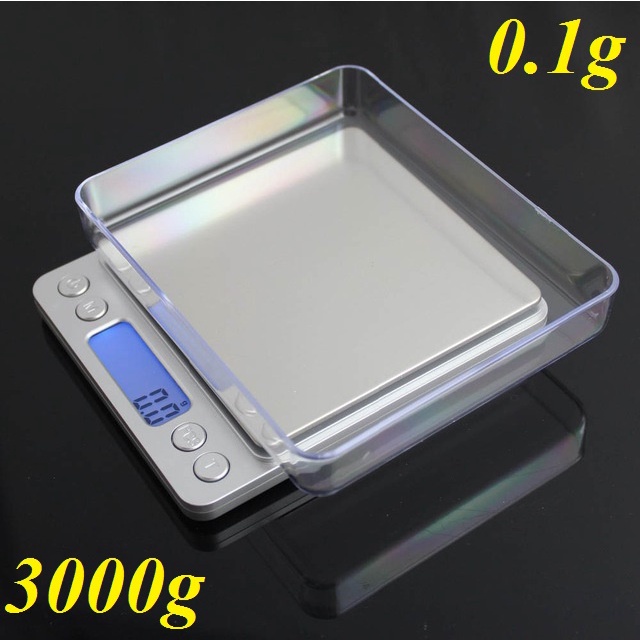 Cân Tiểu Ly Điện Tử Nhà Bếp Độ Chính Xác Cao 0.1g đến 3000g (Tặng 2 Khay Nhựa), Cân Điện Tử Mini Inox I-2000