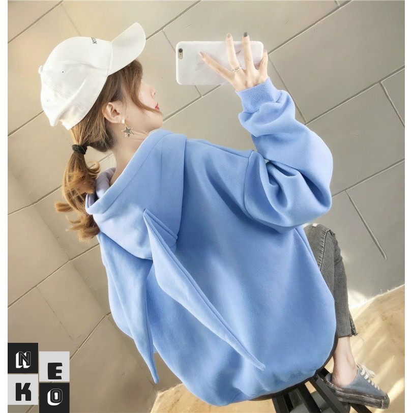 Áo Khoác Hoodie Nữ Nam Nón Trùm Freesize Dưới 65kg - Tai Thỏ Siêu Cute AKN03