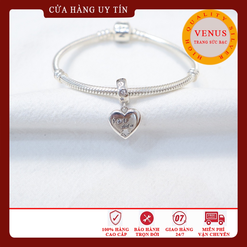 [Charm bạc 925 cao cấp] Charm treo tim You did it- Trang sức bạc Venus