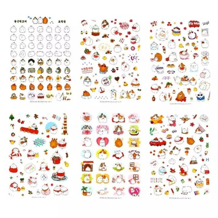 Combo 6 Miếng Dán Trang Trí Sticker Trang Trí Sticker Molang Phong Cách Hàn Quốc Dễ Thương Cho Bé