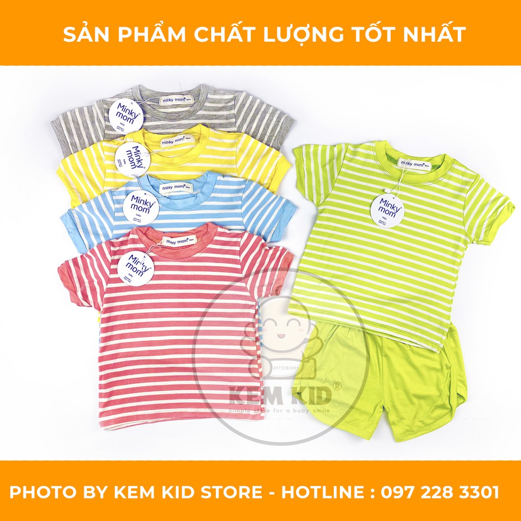 Bộ Minky Mom Cộc sọc Ngang Quần Màu, vải thun cotton lạnh siêu mát, mềm mịn thấm hút mồ hôi cho bé